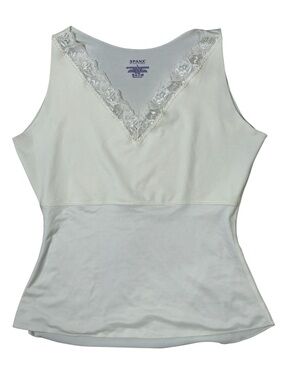 Spanx Women's L Ivory Hide & Sleek V-Neck Lace-Trim Shaping Camisole Tank Top